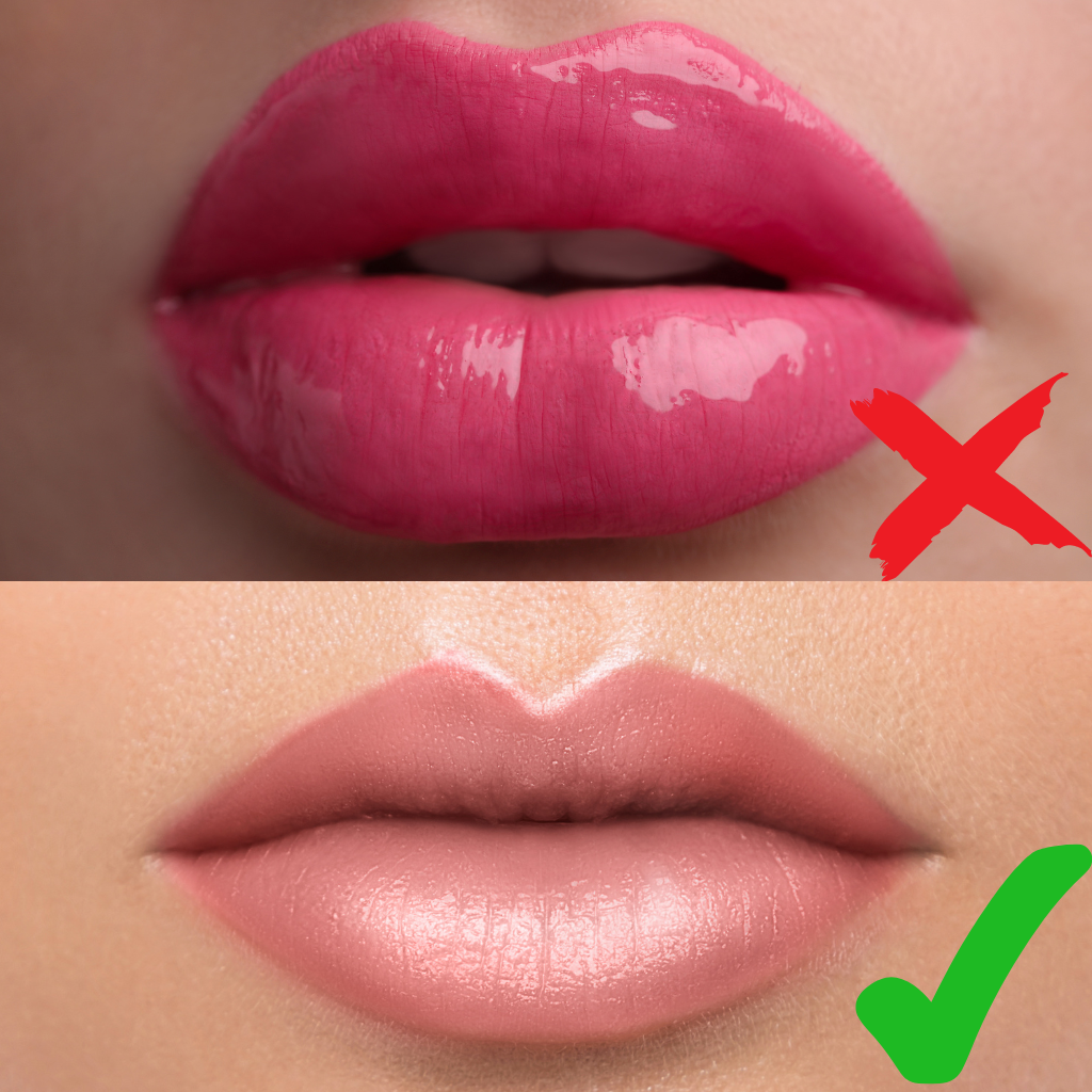 lipstick overdrawn lipliner to natural lips