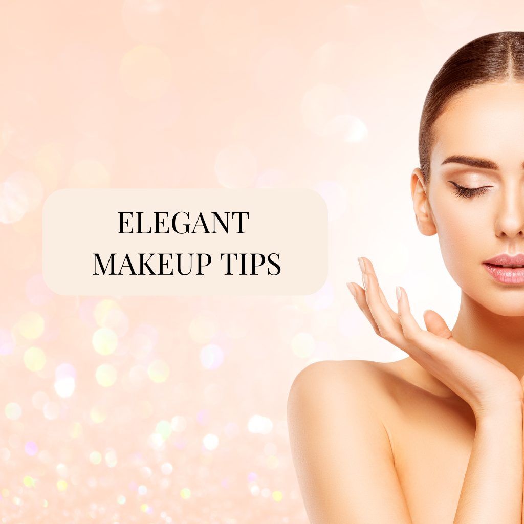 Elegant Lady Makeup tips in a blush sparkly background natural colour contouring eyeliner sleek hairstyle