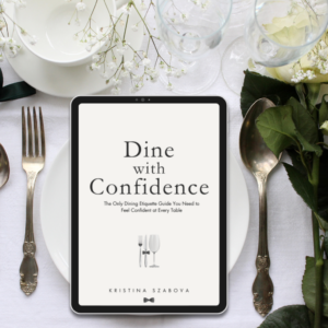 Dine with Confidence minimalistic and elegant ebook cover on dining etiquette by Manners with Kristine