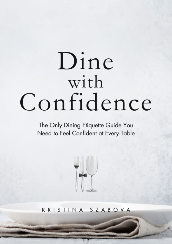 Dine with Confidence minimalistic and elegant ebook cover on dining etiquette by Manners with Kristine