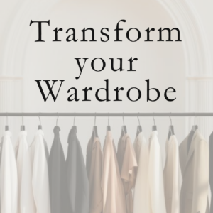 Transform your wardrobe ebook cover with a rack of clothing neutral colours style guide on what to wear and how to organise your wardrobe. Ebook by Manners with Kristina