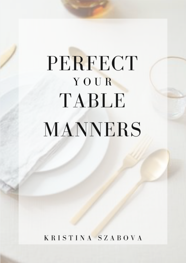 Table setting minimalistic and elegant ebook cover on dining etiquette by Manners with Kristine