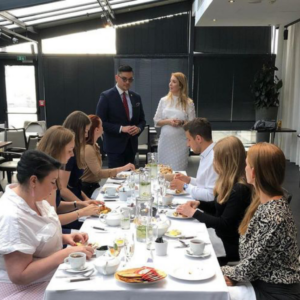 Kristina Szabova leading a workshop on table manners