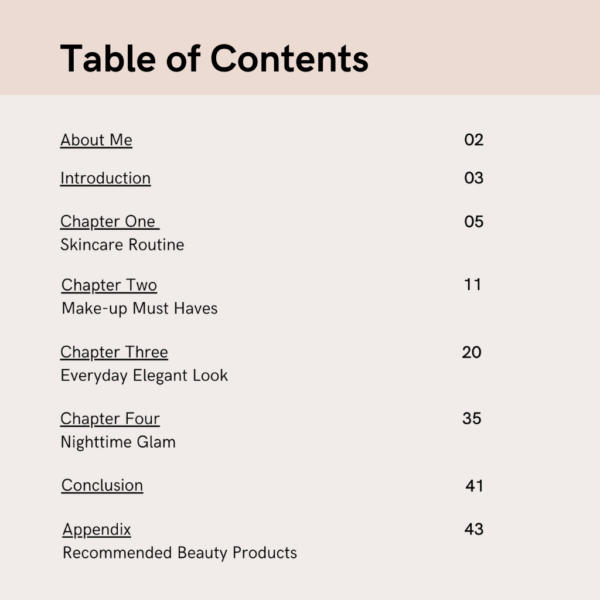 Table of Contents Elegant Beauty